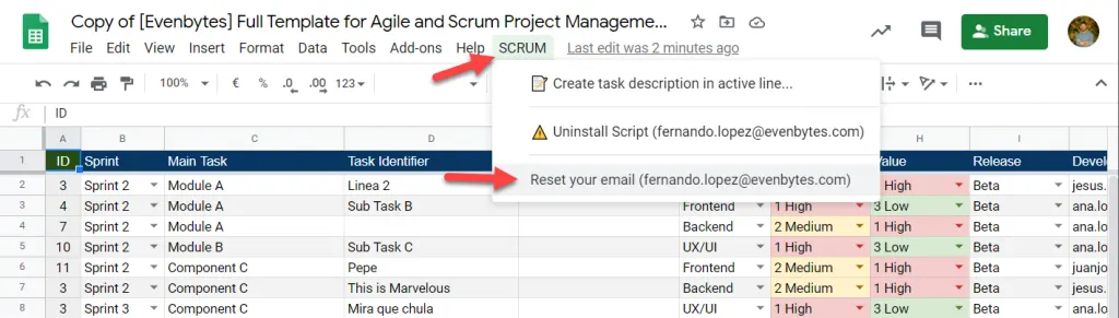 Fenêtre du modèle pour saisir l’e-mail de l’utilisateur